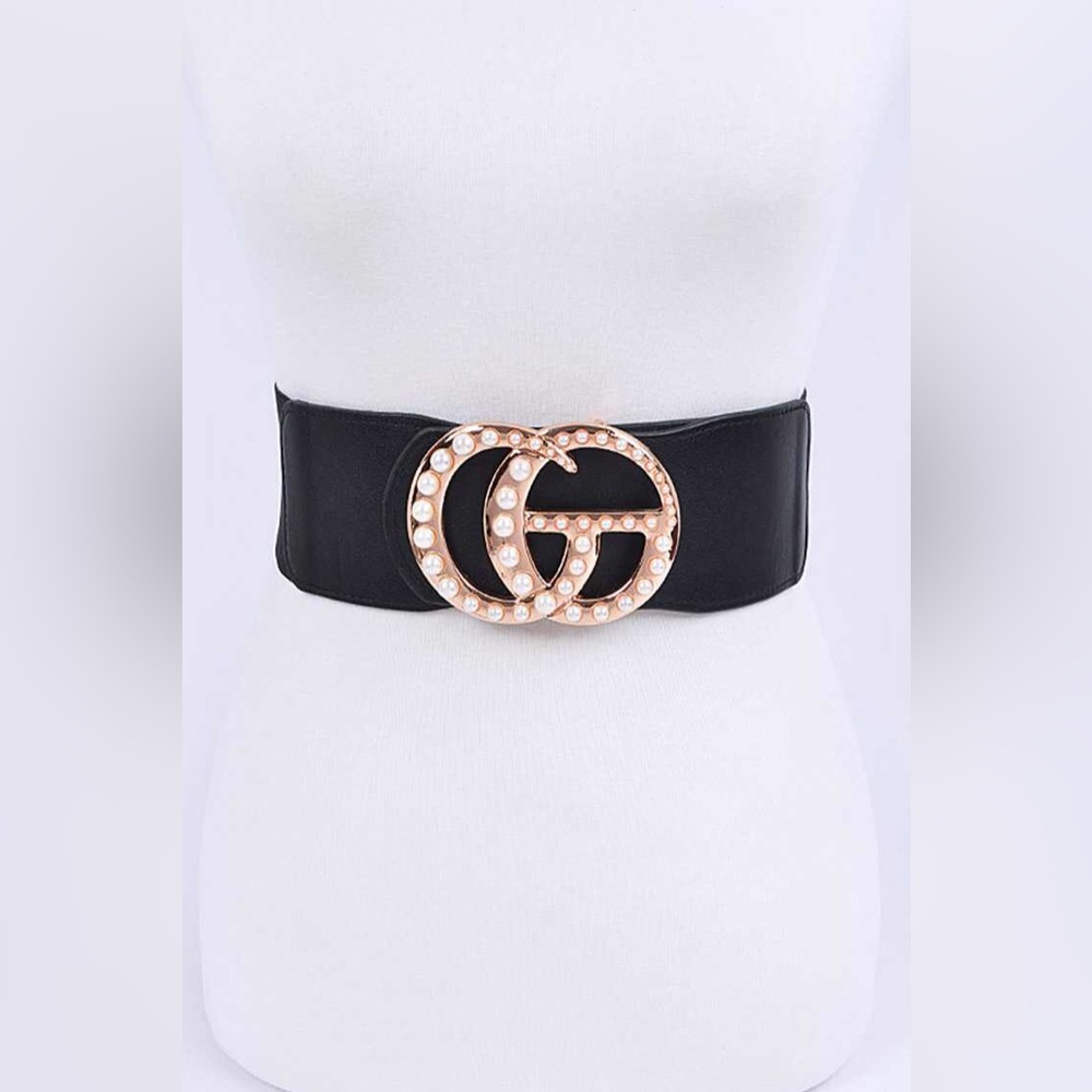 Oversized Metal Buckle Accented Elastic Statement Belt